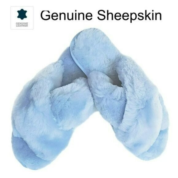NWT RJS FUZZIES Genuine Sheepskin Cozy X-Cross Genuine Sheepskin Slippers - Picture 1 of 4